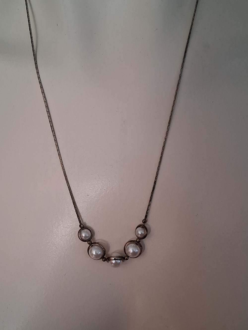 Delicate Silver Pearl Station Necklace